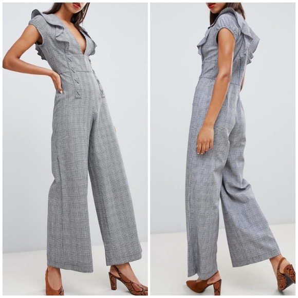 Current Air Pants - LAST ONE❗CURRENT AIR Plaid Ruffles Detail Jumpsuit